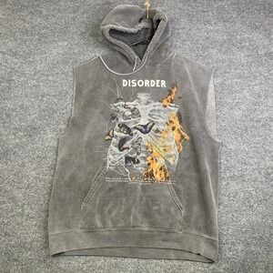 Social Collision Mens Disorder Skeleton Butterfly Sleeveless Hoodie Gray M Y2K